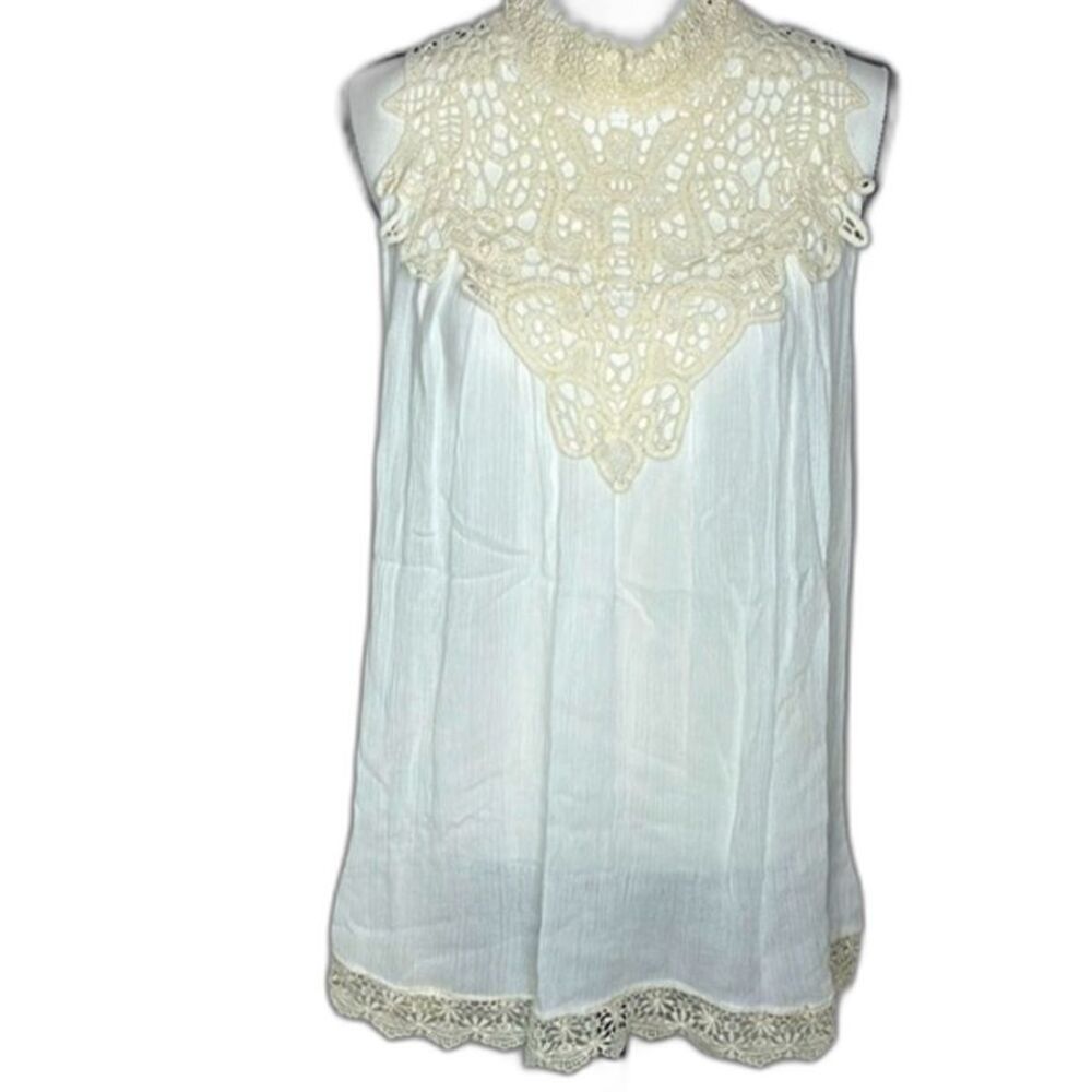 Andree White Sheer Lace Mock‑Neck Boutique Tunic Large boho romantic feminine